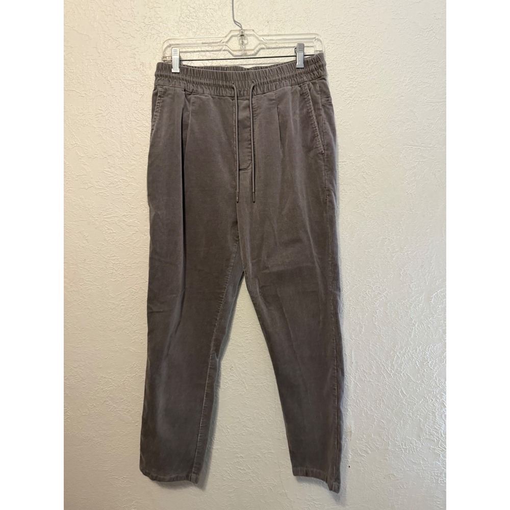 Zara Mens Grey Corduroy Tapered Pants Elastic Drawstring Waist Size Medium 31
